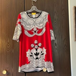 Ella Sámani red/ ivory top with rhinestones. Size Medium